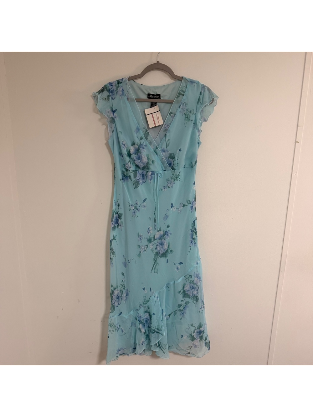 y2k Meghan Matthews Light Blue Floral Wrap Dress Size 12